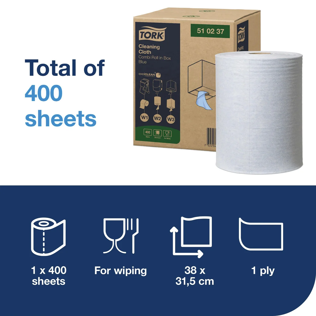 Tork Multi Purpose Cloth Combi Roll 152m Blue 510237 - Image 2
