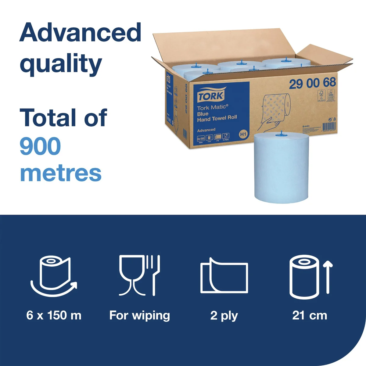 Tork Matic Hand Towel H1 Blue 150m (Pack of 6) 290068 - Image 2