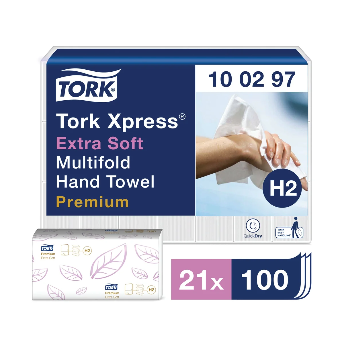 Tork Xpress Multifold Hand Towel H2 100 Sheets Per Sleeve White (Pack of 21) 100297 - Image 2