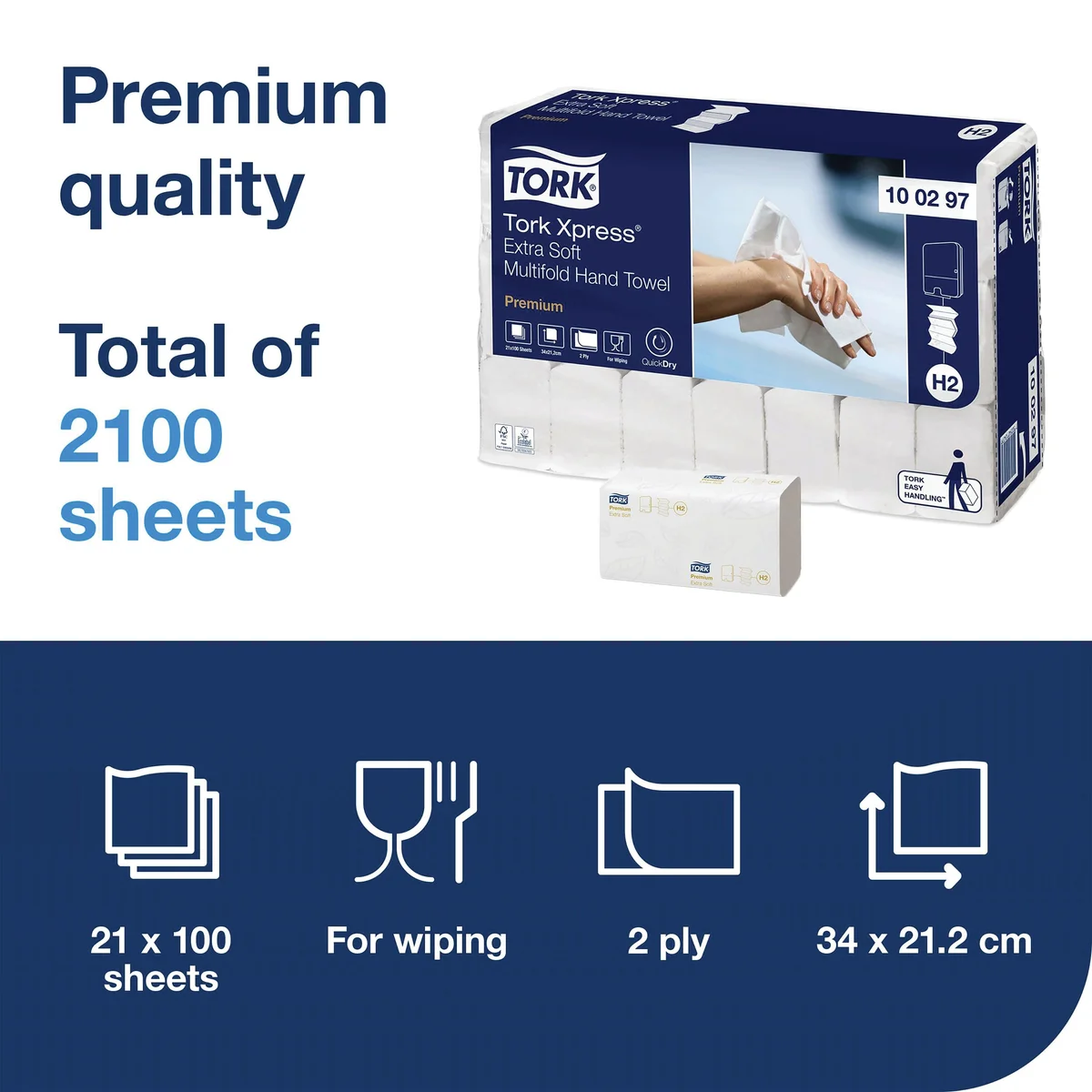 Tork Xpress Multifold Hand Towel H2 100 Sheets Per Sleeve White (Pack of 21) 100297 - Image 3