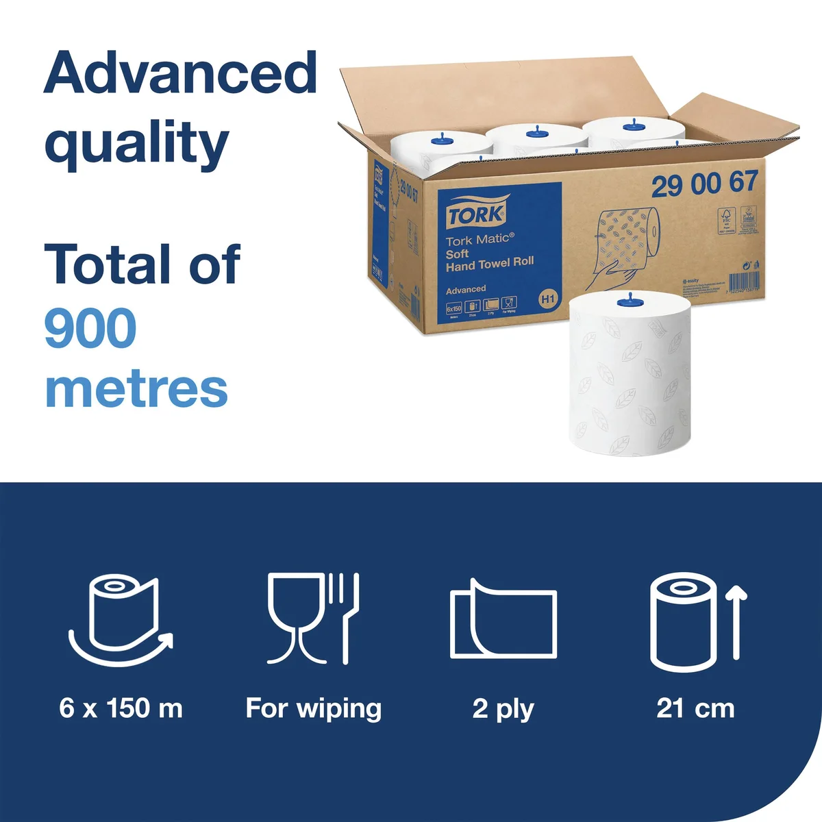 Tork Matic Hand Towel H1 White 150m (6 Pack) 290067 - Image 2