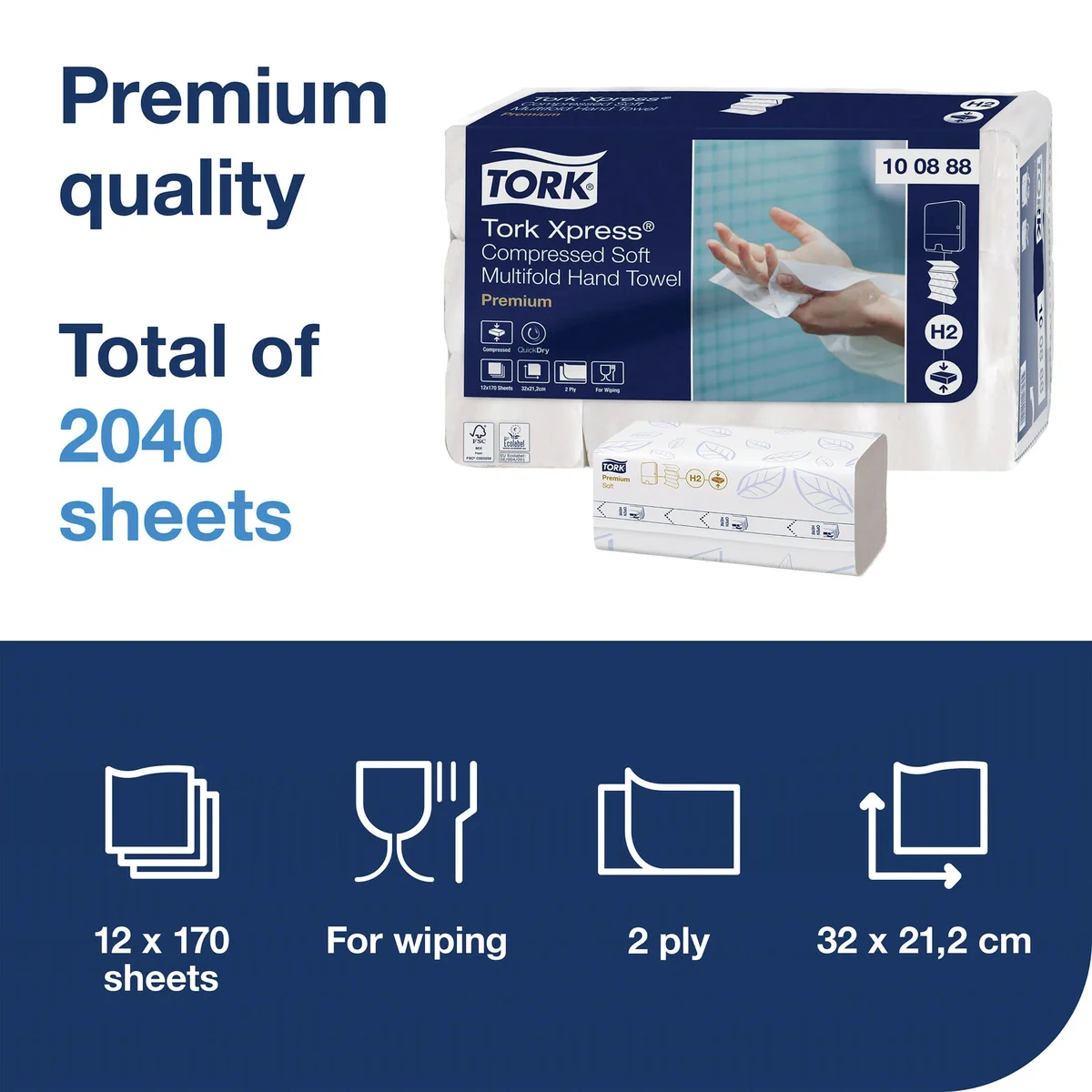 Tork Xpress Compressed Soft Multifold Hand Towels White (Pack of 2040) 100888 - Image 2