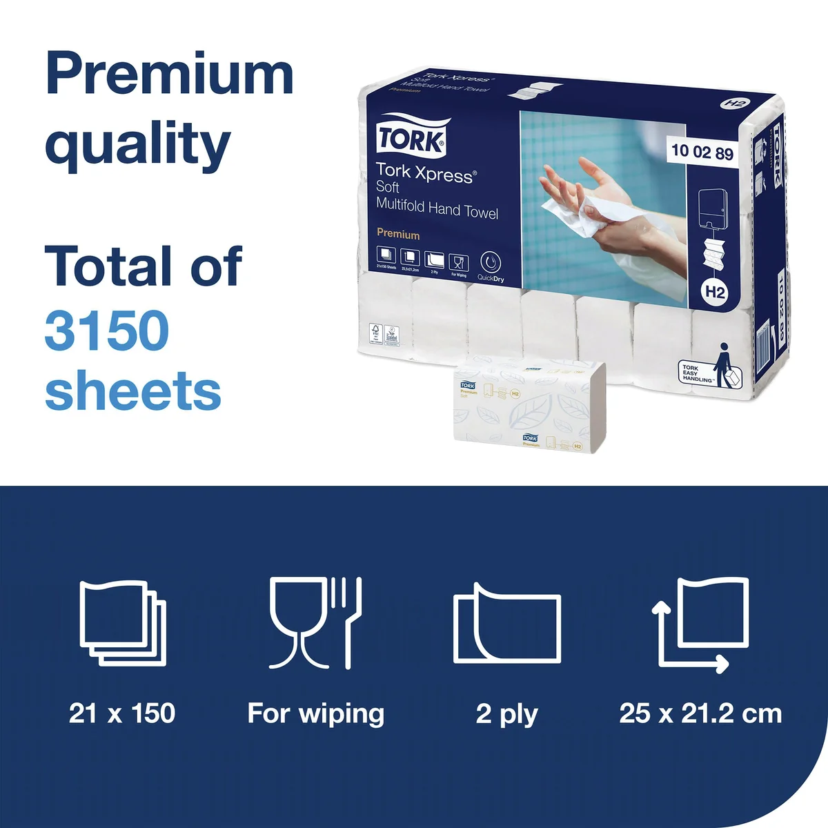 Tork Xpress Multifold Hand Towel H2 White 150 Sheets (Pack of 21) 100289 - Image 3