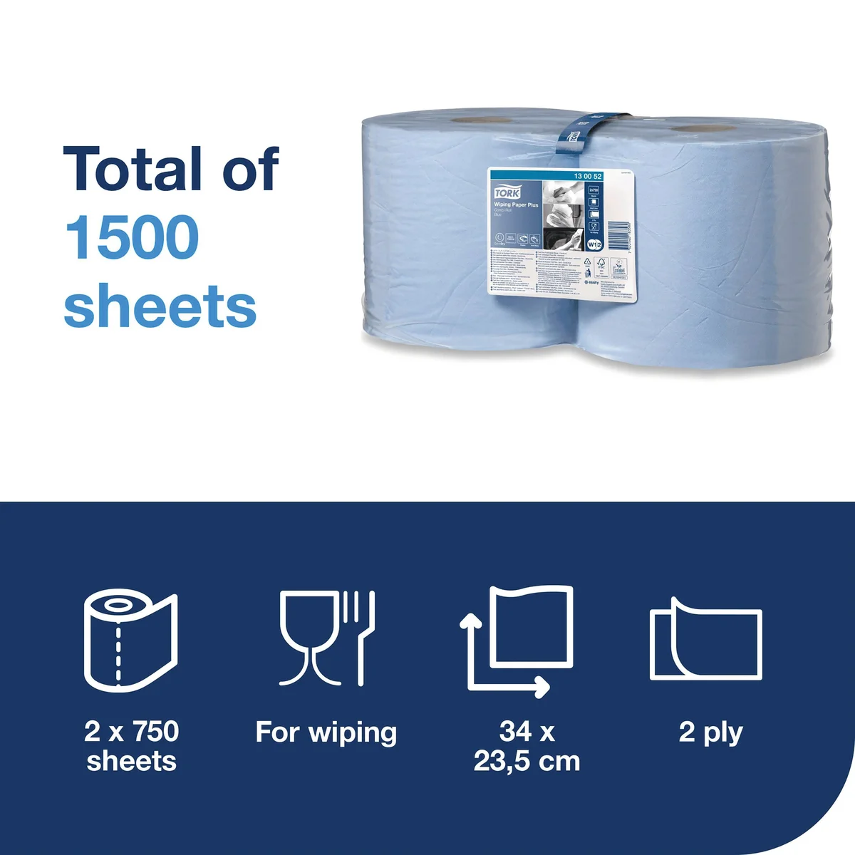 Tork 2-Ply Blue Roll 255m (2 Pack) 130052 - Image 2