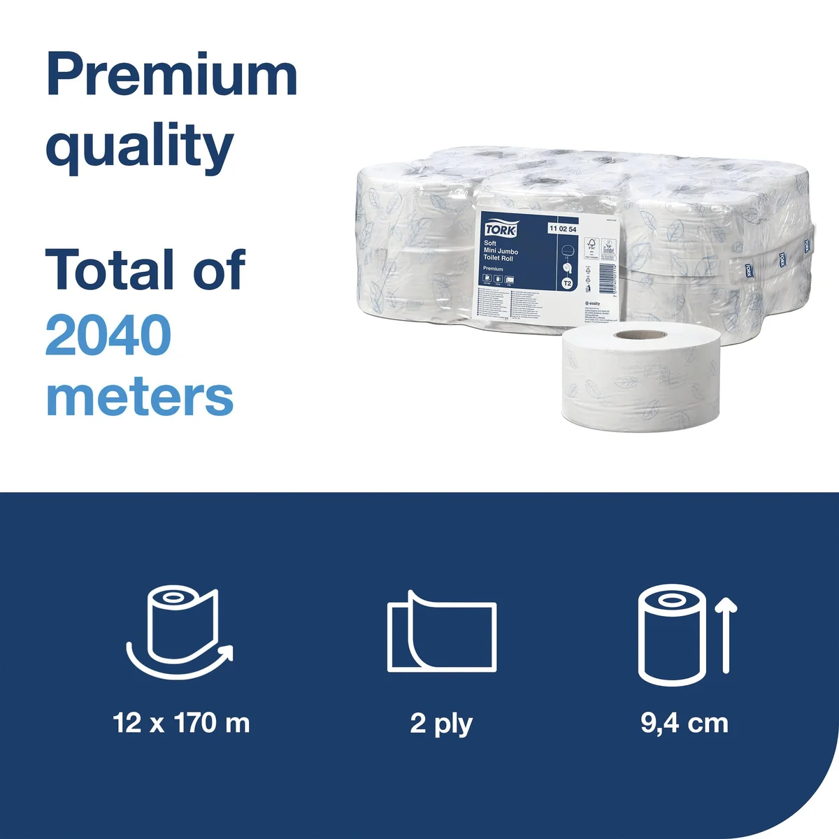 Tork T2 System Mini Jumbo Roll 2-Ply 850 Sheets (12 Pack) 110254 - Image 2