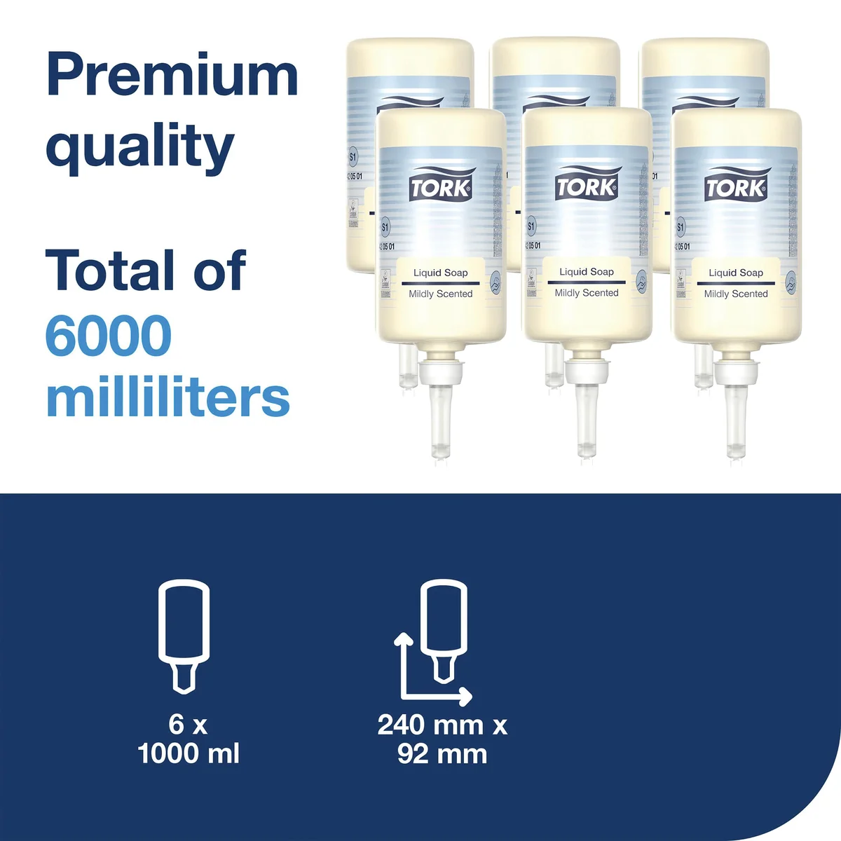 Tork Mild Liquid Hand Soap Refill S1 1 Litre (Pack of 6) 420501 - Image 2