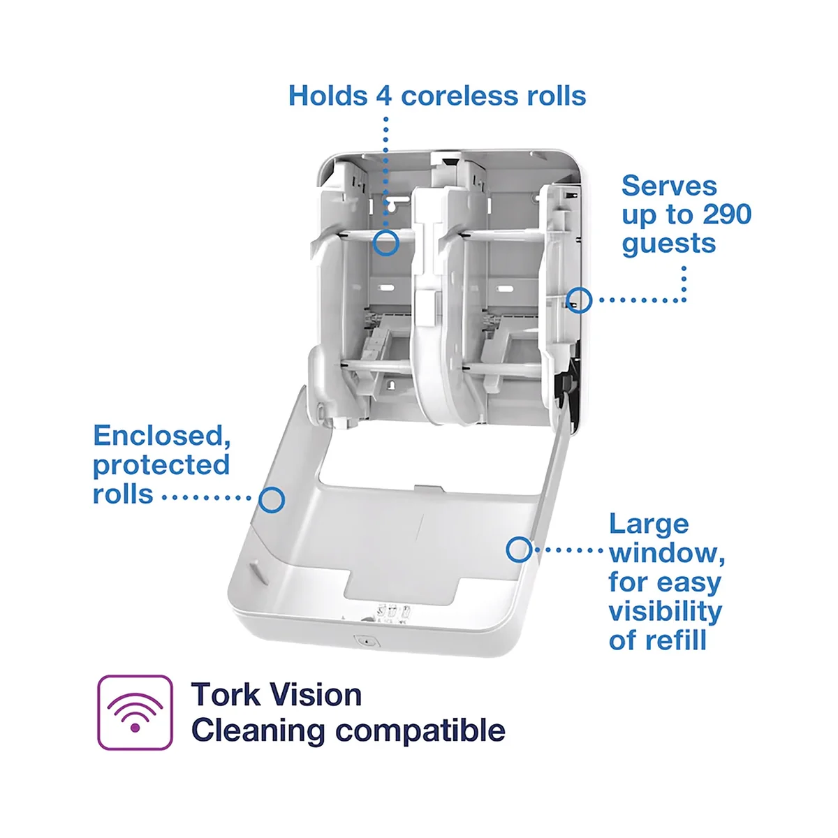 Tork OptiServe Coreless 4-Roll Toilet Roll Dispenser White 558051 - Image 2
