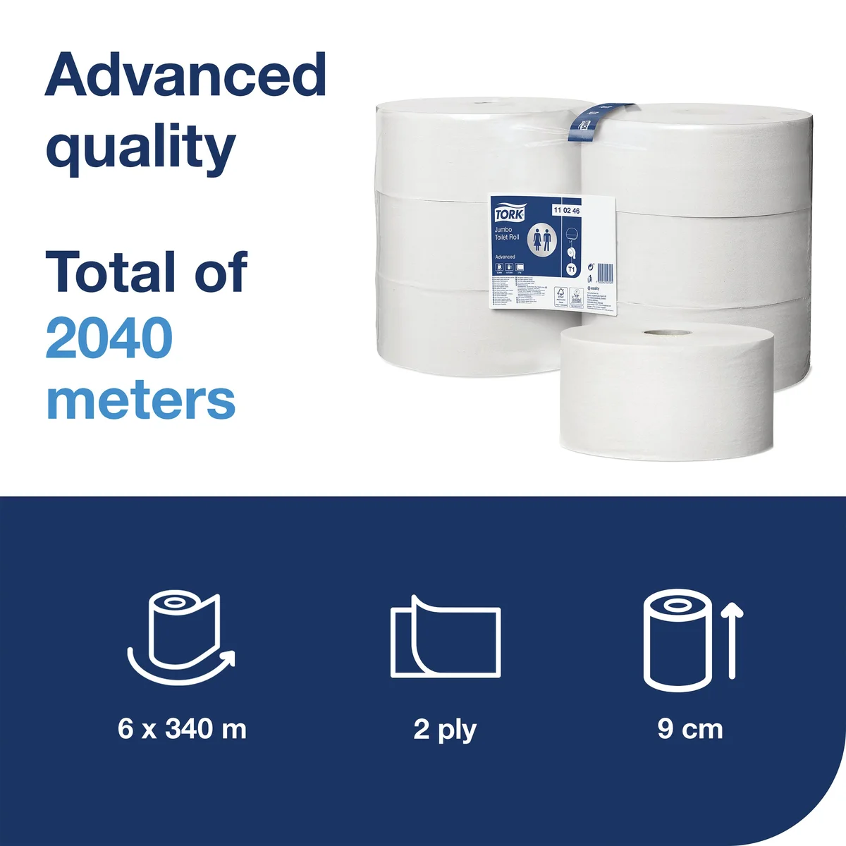 Tork T1 Jumbo Toilet Paper Roll Advanced 2-Ply White 1700 Sheets (Pack of 6) 110246 - Image 2