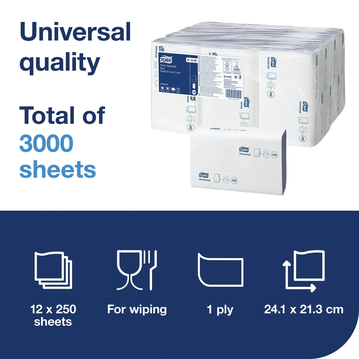 Tork Xpress Multifold Hand Towel 1-Ply H2 Blue 250 Sheets (Pack of 12) 471069 - Image 2