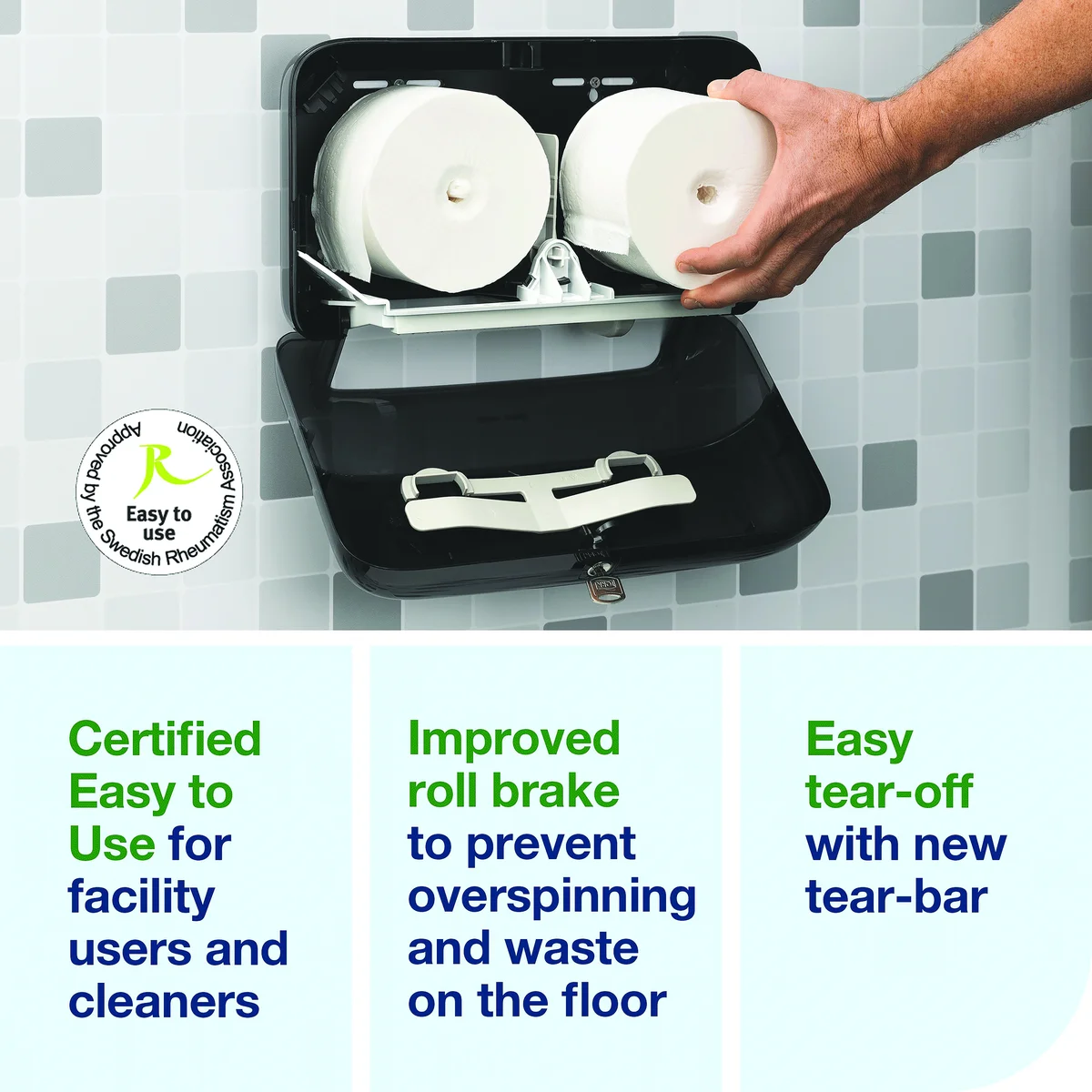 Tork OptiServe Coreless 2-Roll Toilet Roll Dispenser Black 558068 - Image 4