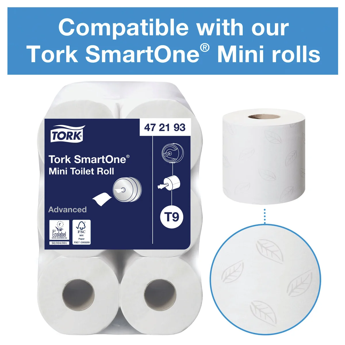 Tork T9 SmartOne Twin Mini Toilet Paper Dispenser White 682000 - Image 2