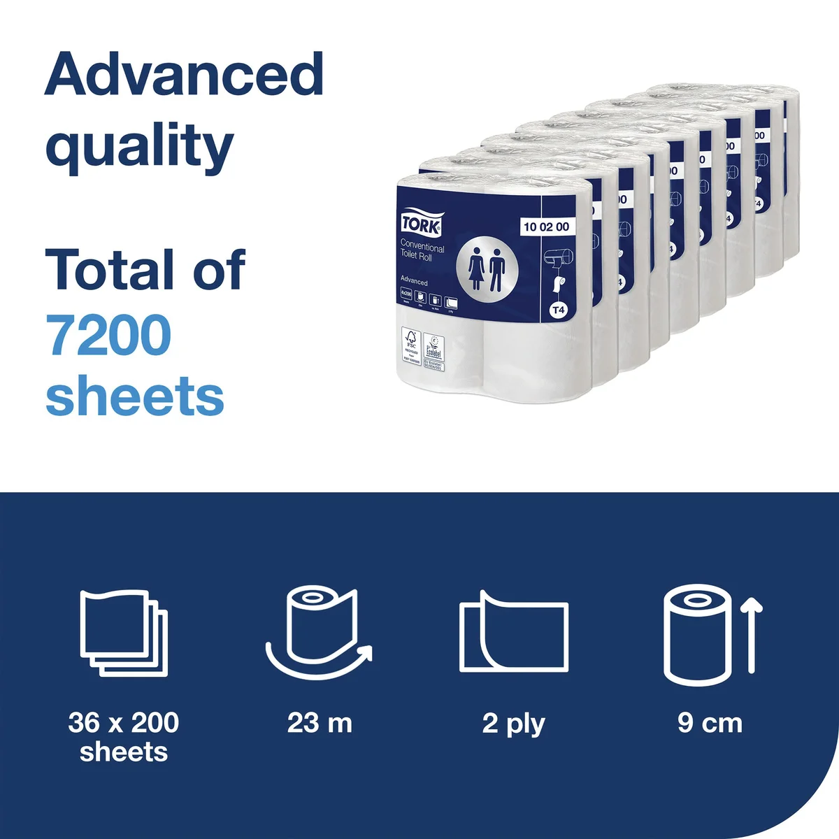 Tork T4 Conventional Toilet Roll Advanced 2-Ply White 200 Sheets (Pack of 36) 100200 - Image 2