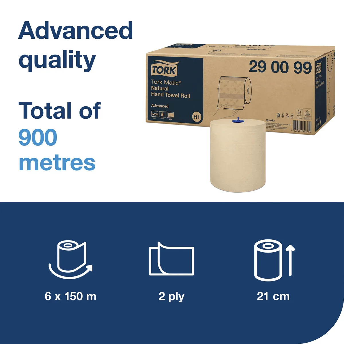 Tork Matic Paper Hand Towel Roll Natural (Pack of 6) 290099 - Image 2