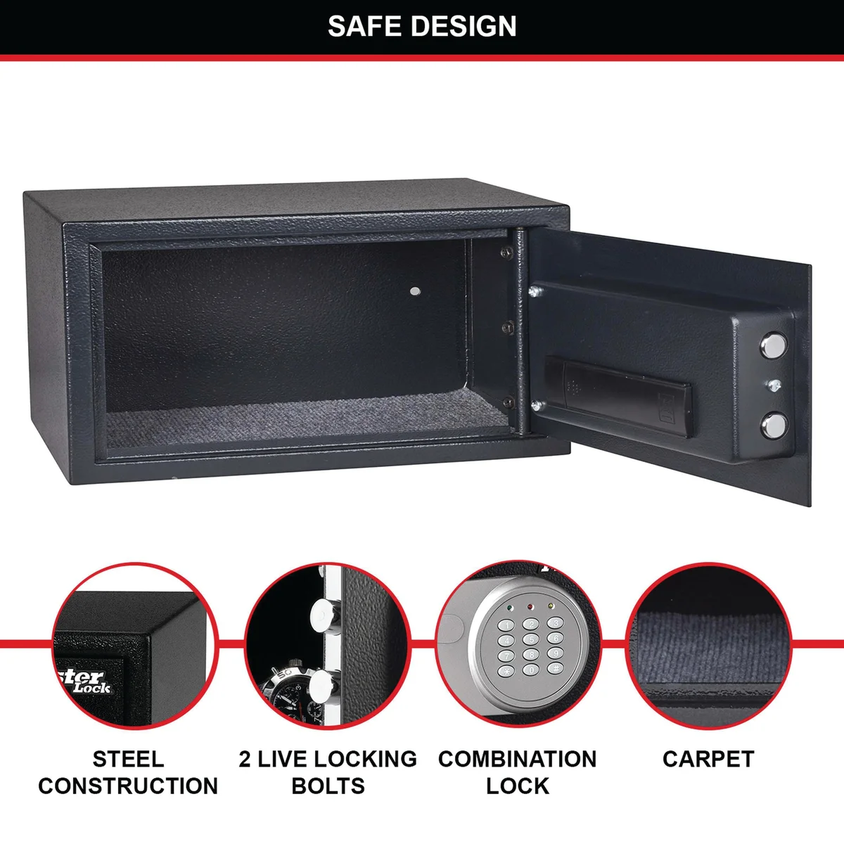 Master Lock Electronic Lock  Laptop Safe 22 Litre Black X075ML - Image 3
