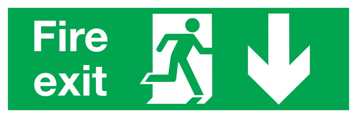 Safety Sign Fire Exit Running Man Arrow Down PVC 150x450mm FX04211R - Image 2