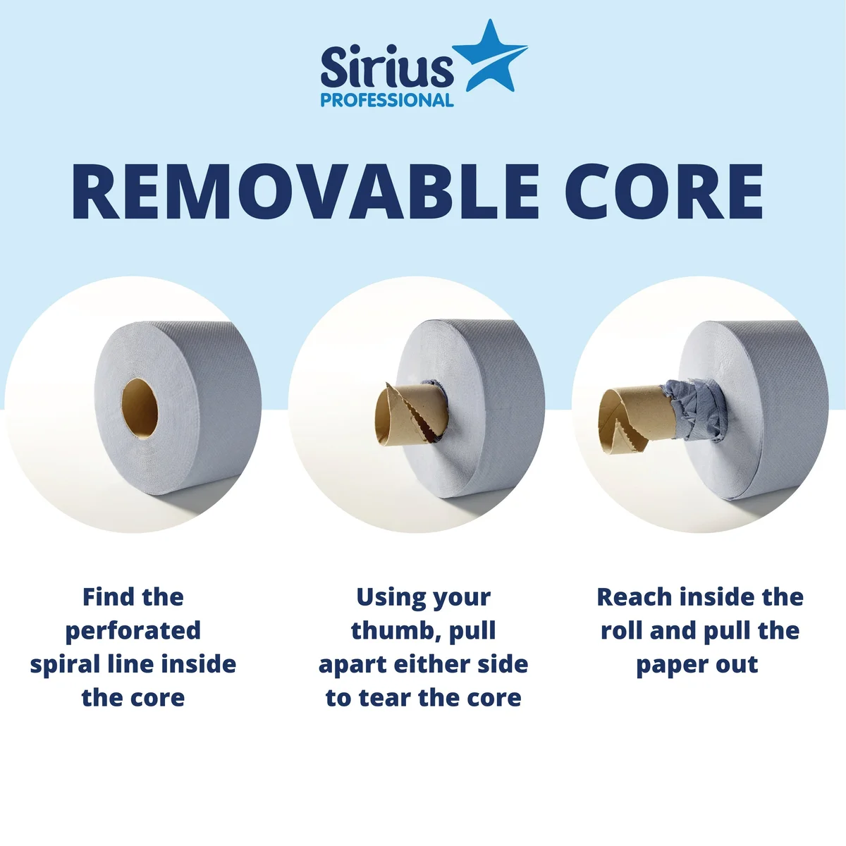 Sirius 2-Ply Centrefeed Rolls 166mmx150M Blue Pack of 6 BCF18152-49 - Image 3