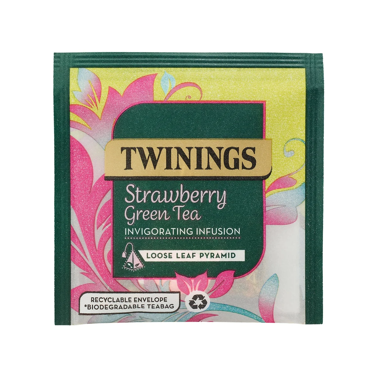 Twinings Strawberry Green Tea Mesh Tea Bags Pyramid Envelope (Pack of 15) F16873 - Image 2