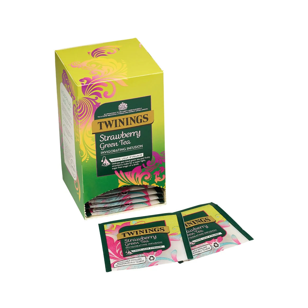 Twinings Strawberry Green Tea Mesh Tea Bags Pyramid Envelope (Pack of 15) F16873 - Image 3