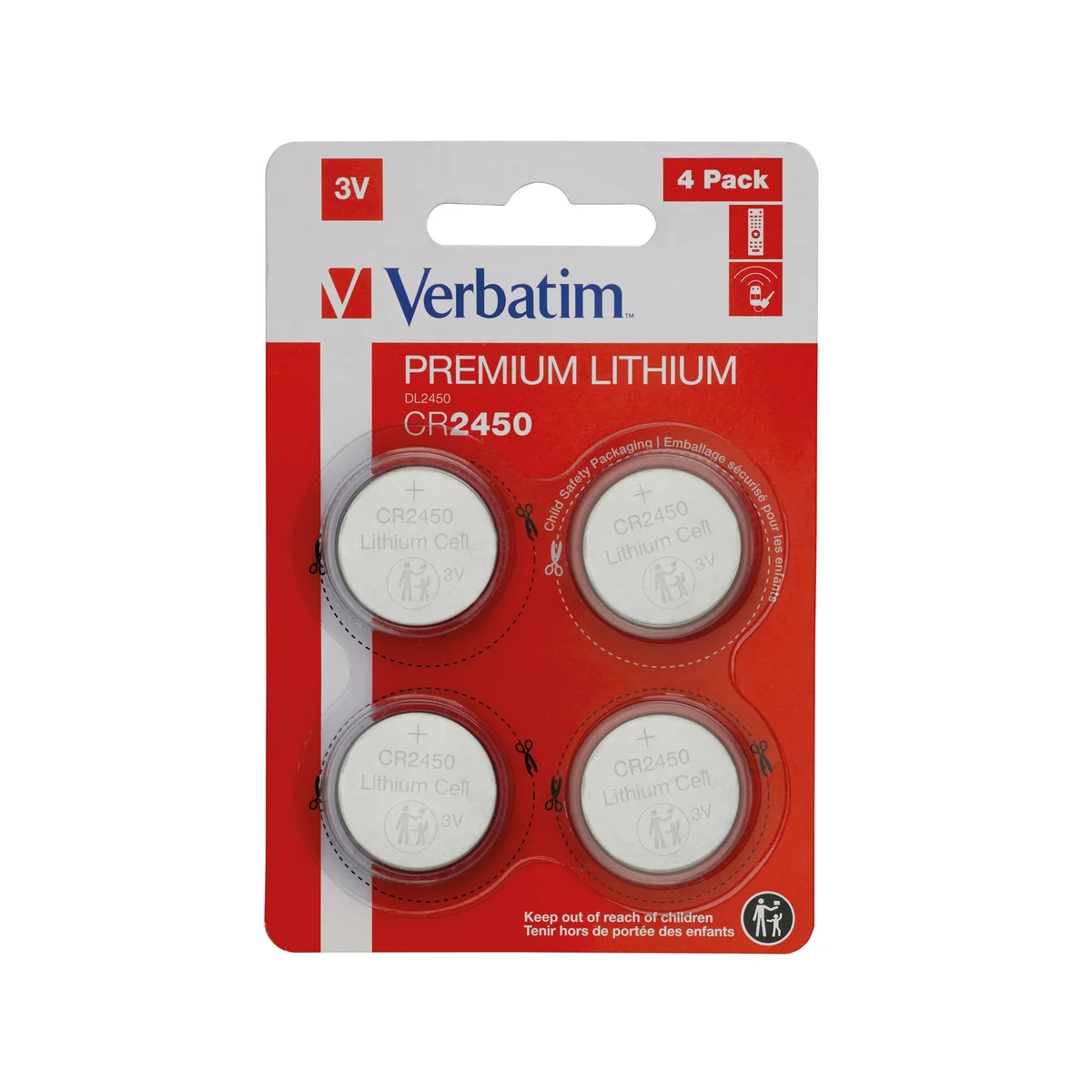 Verbatim CR2450 3V Premium Lithium Battery (Pack of 4) 49535 - Image 1