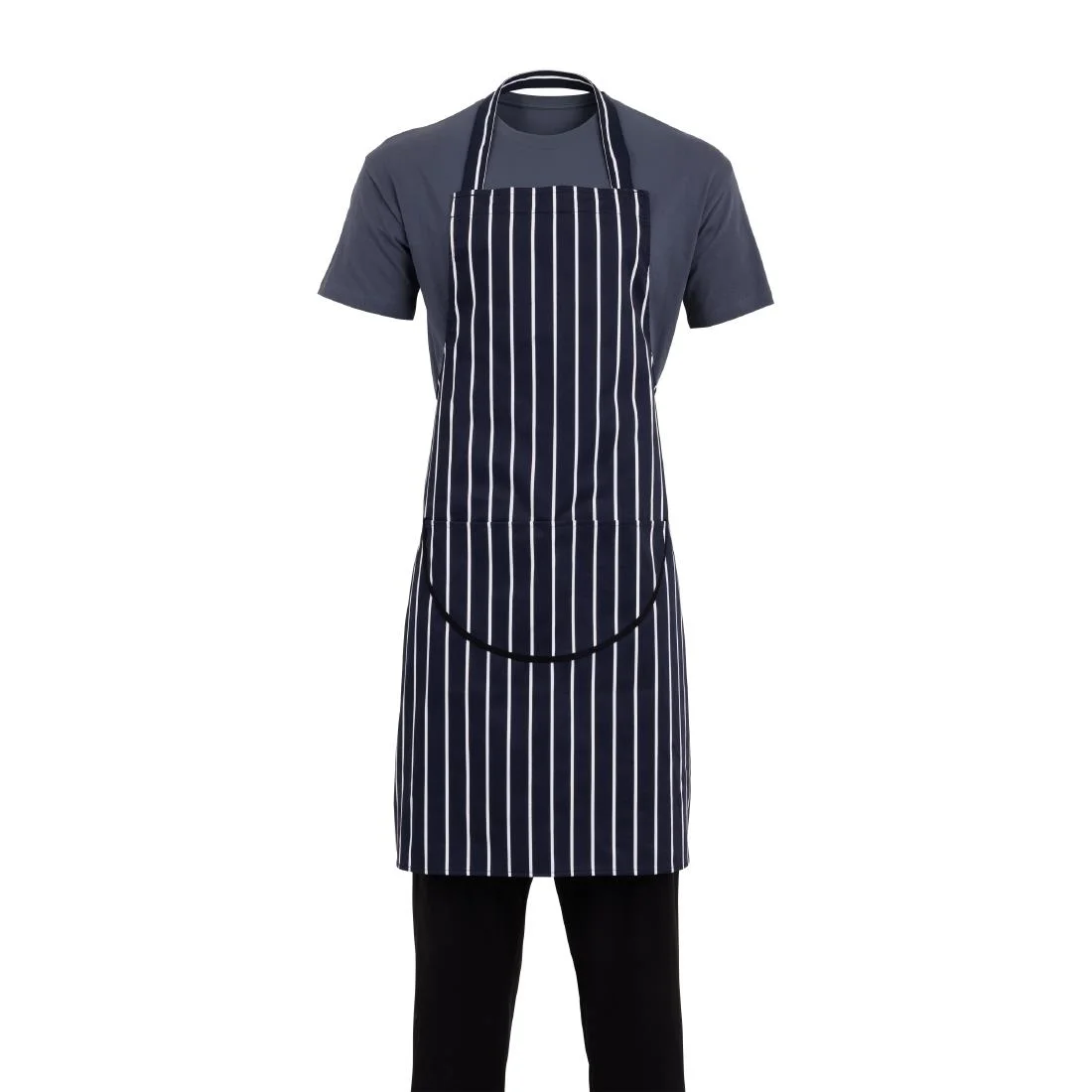 Whites Butchers Apron Navy Stripe with Pocket - Image 8