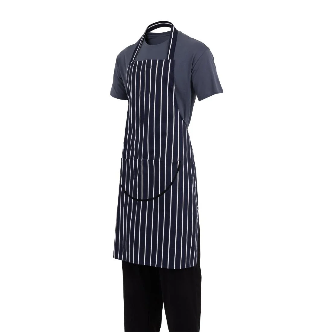 Whites Butchers Apron Navy Stripe with Pocket - Image 9