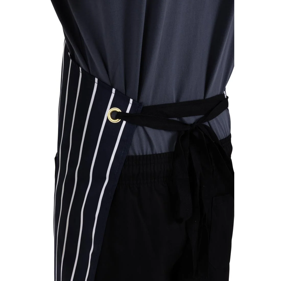 Whites Butchers Apron Navy Stripe with Pocket - Image 11