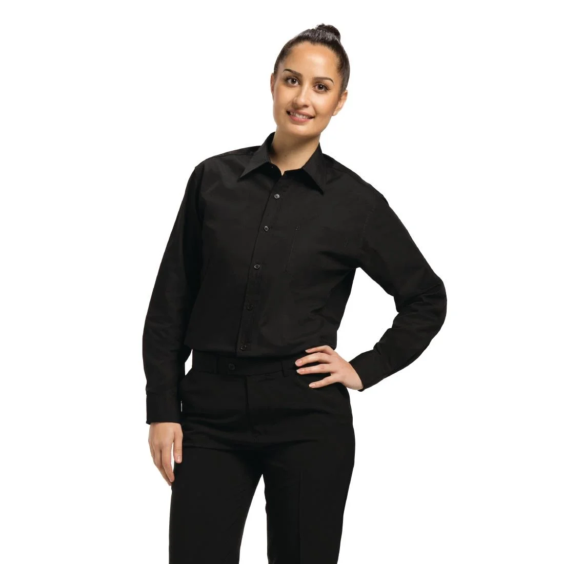 Uniform Works Unisex Long Sleeve Dress Shirt Black M - Image 2