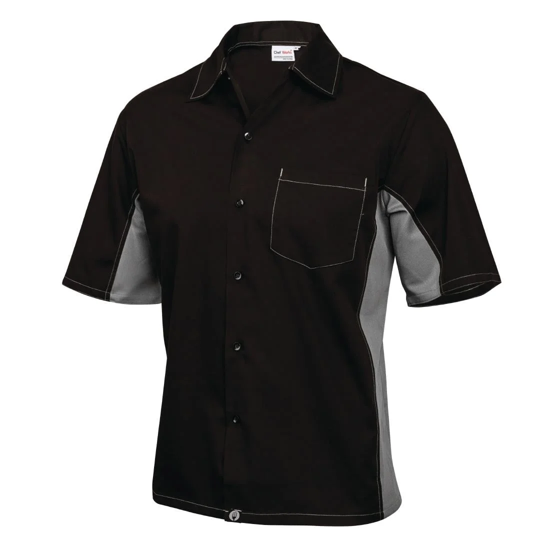Chef Works Unisex Contrast Shirt Black and Grey S - Image 2