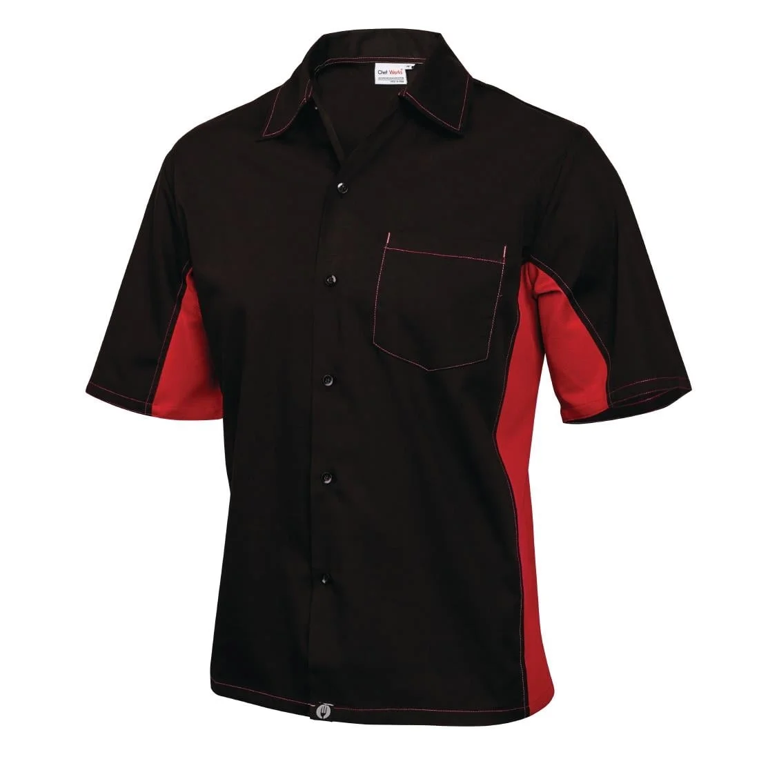 Chef Works Unisex Contrast Shirt Black and Red S - Image 2