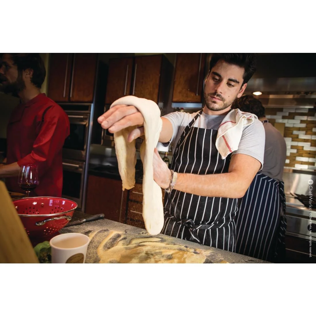 Chef Works Premium Woven Bib Apron Black and White Stripe - Image 11