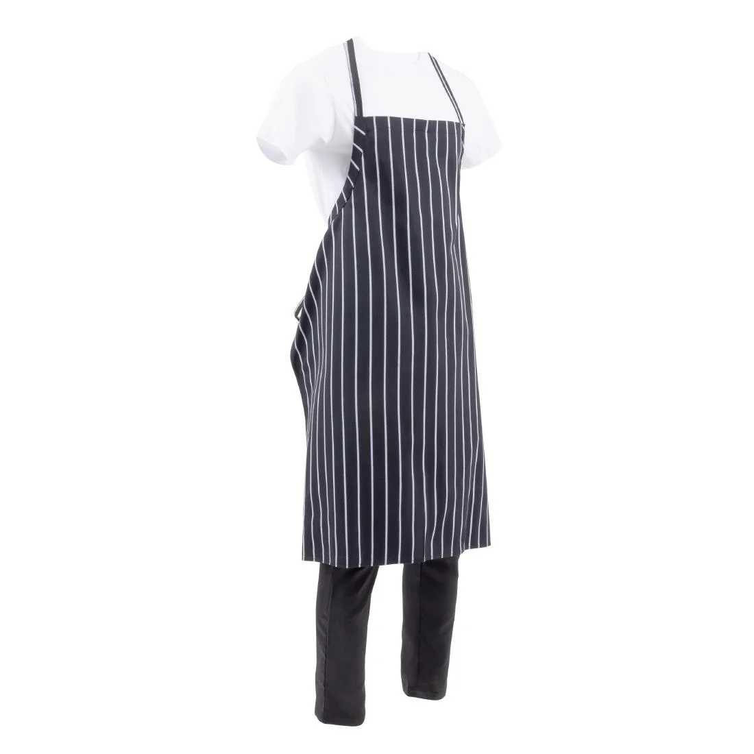 Chef Works Premium Woven Bib Apron Black and White Stripe