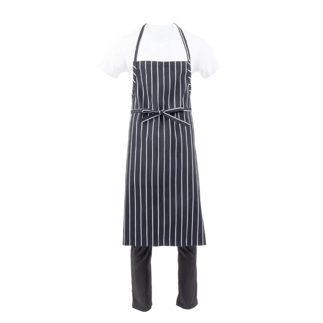 Chef Works Premium Woven Bib Apron Black and White Stripe - Image 4