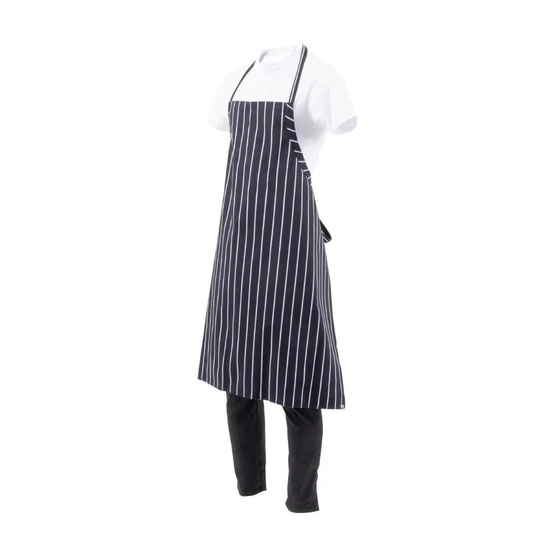 Chef Works Premium Woven Bib Apron Black and White Stripe - Image 5