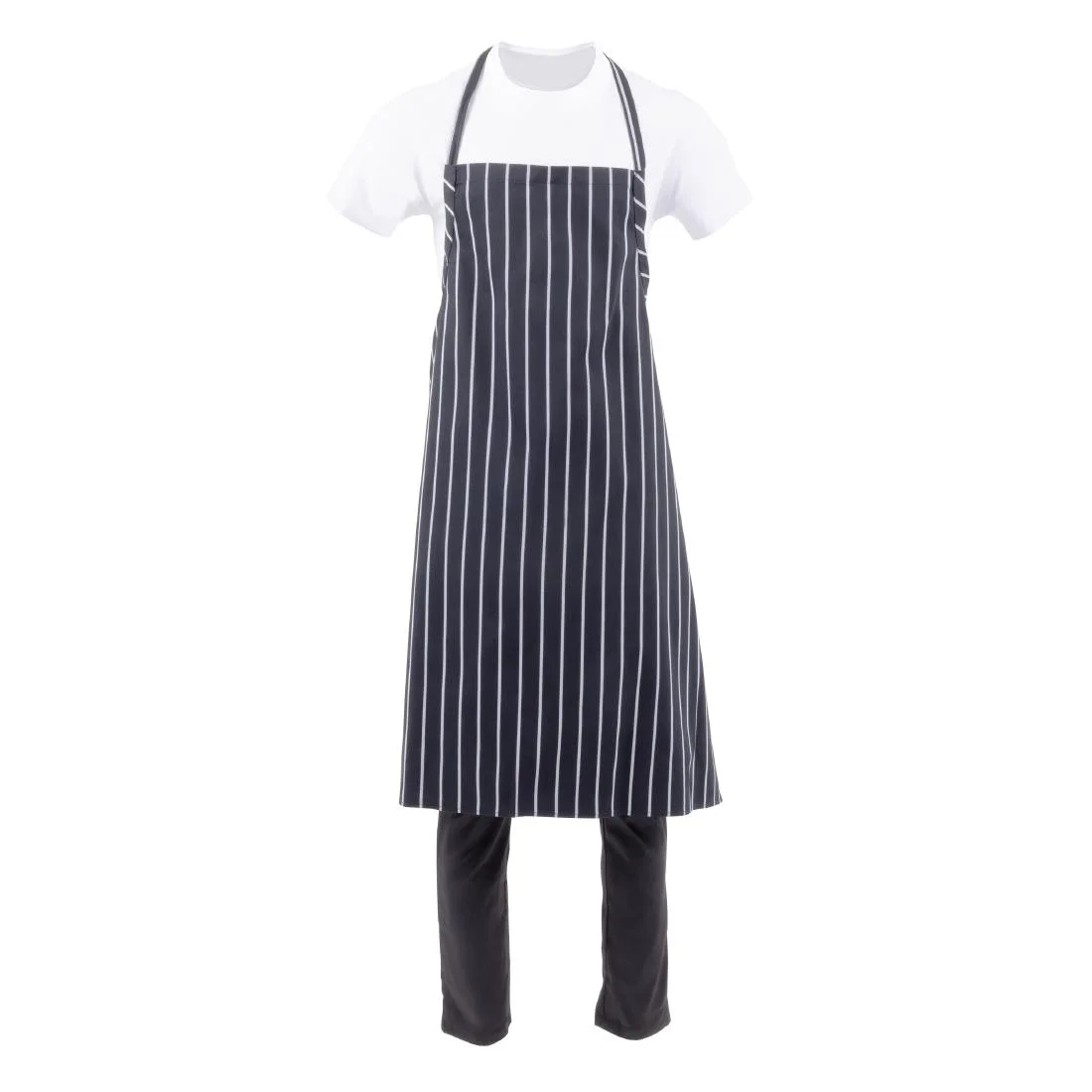 Chef Works Premium Woven Bib Apron Black and White Stripe - Image 6