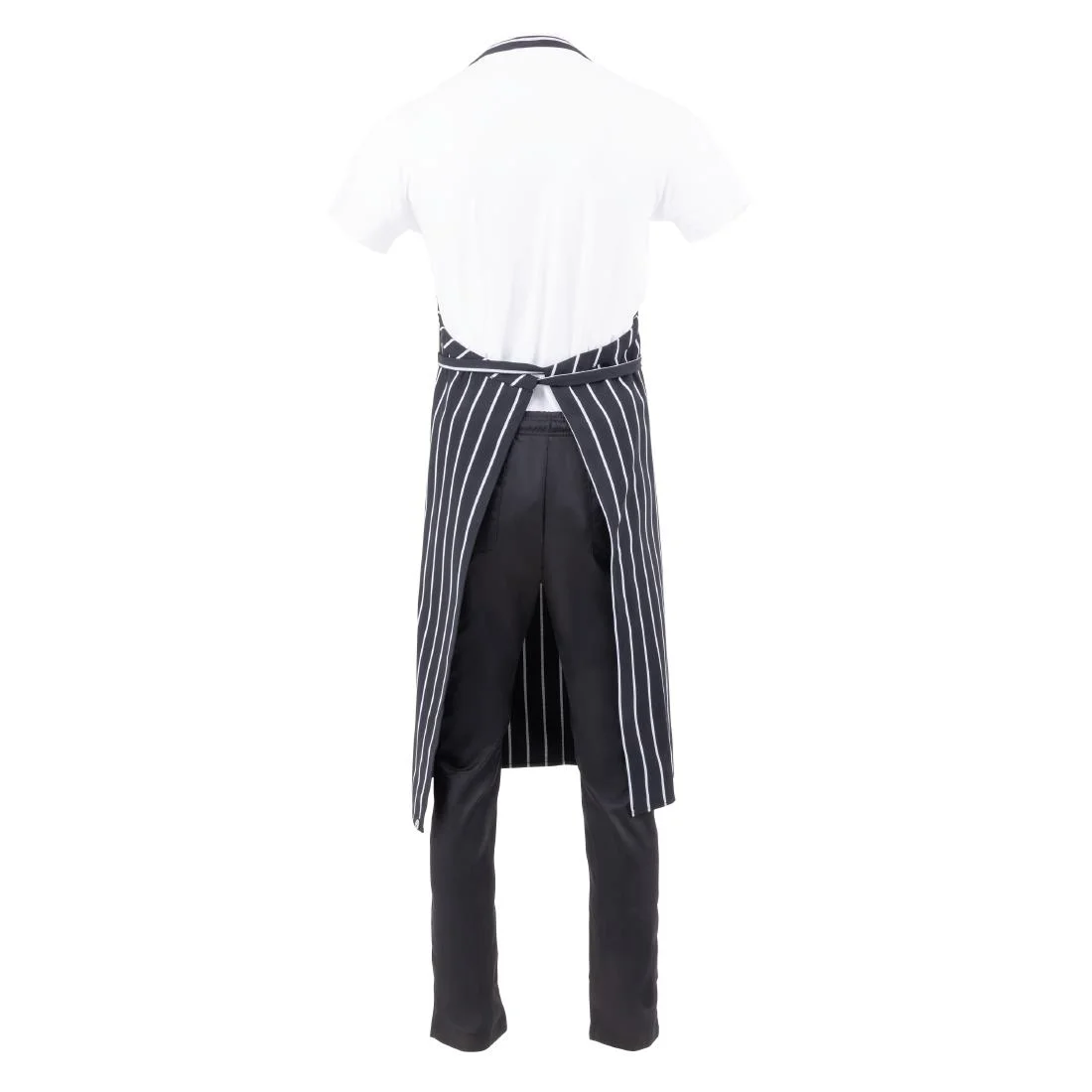 Chef Works Premium Woven Bib Apron Black and White Stripe - Image 8