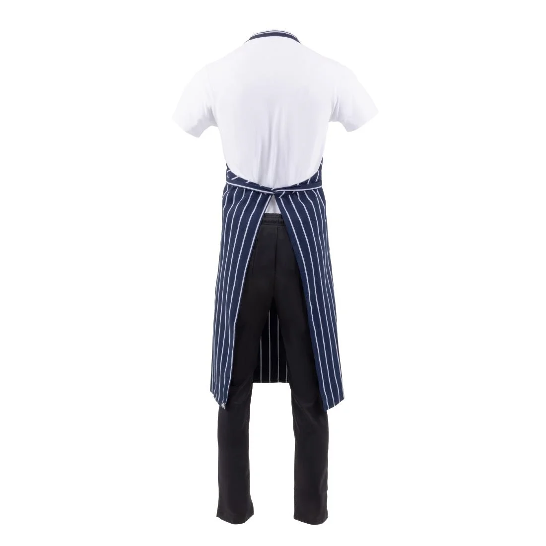 Chef Works Premium Woven Bib Apron Navy and White Stripe - Image 5
