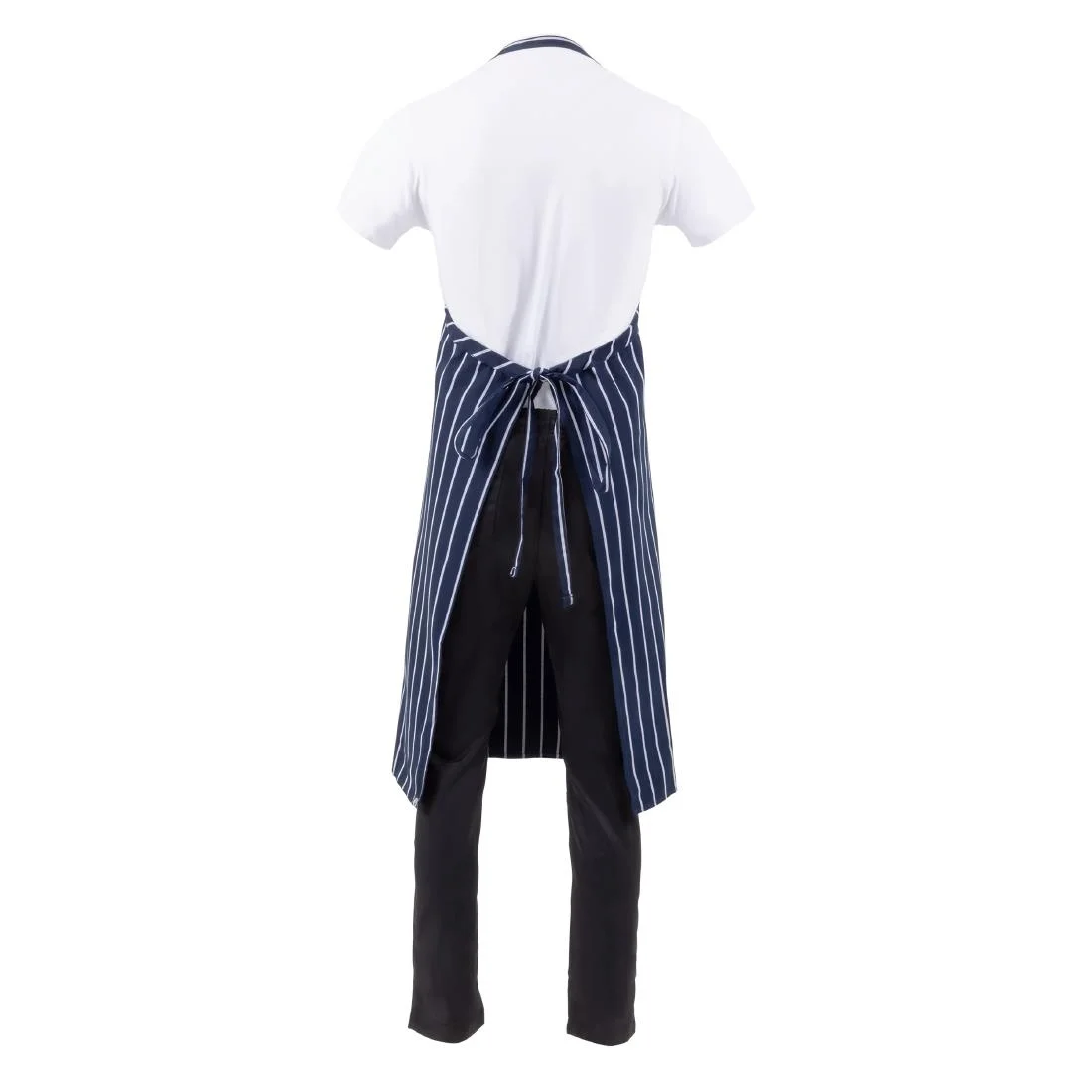 Chef Works Premium Woven Bib Apron Navy and White Stripe - Image 6