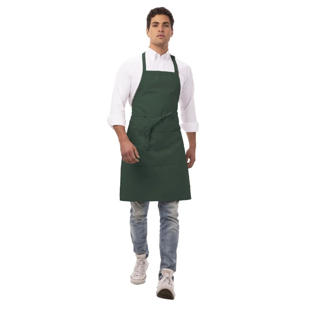 Chef Works Butchers Bib Apron Hunter Green - Image 3