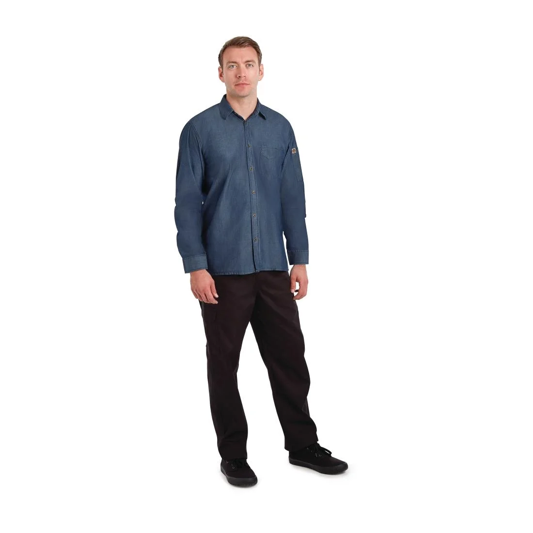 Chef Works Urban Detroit Long Sleeve Denim Shirt Blue L - Image 2