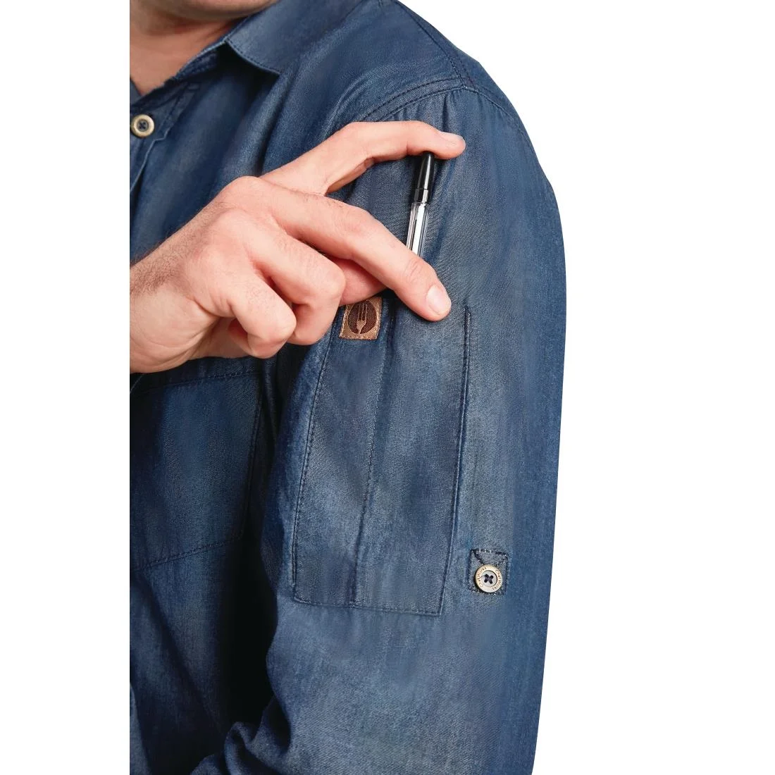 Chef Works Urban Detroit Long Sleeve Denim Shirt Blue L - Image 4