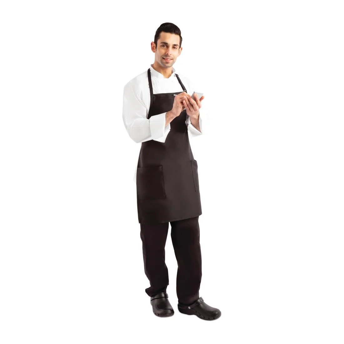 Chef Works Two Patch Pocket Bib Apron Black - Image 3