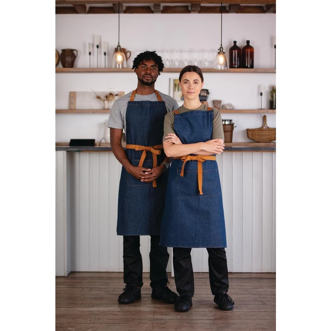 Southside X-Cross Back Apron Denim Blue Tan Ties - Image 3