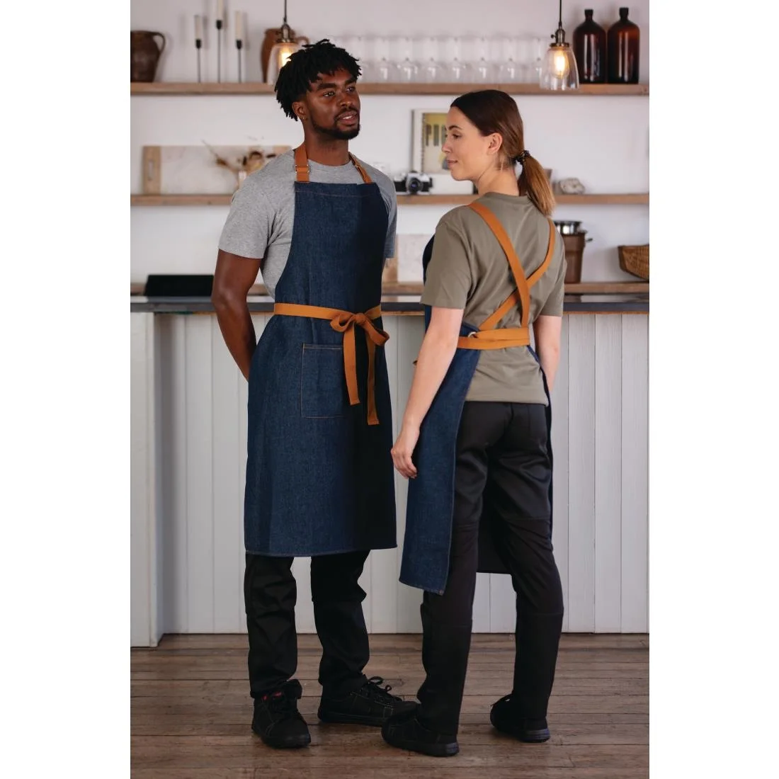 Southside X-Cross Back Apron Denim Blue Tan Ties - Image 4