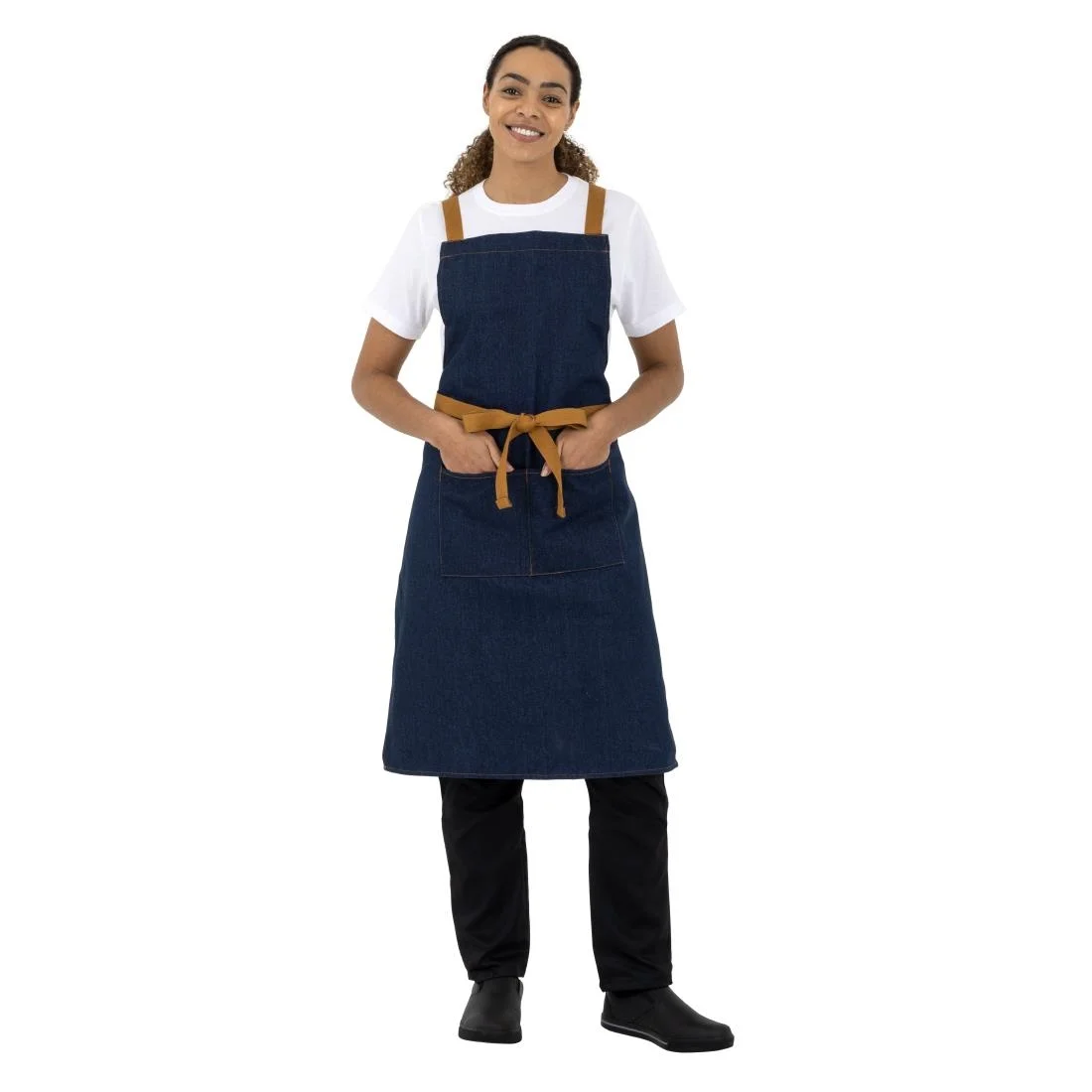 Southside X-Cross Back Apron Denim Blue Tan Ties - Image 8