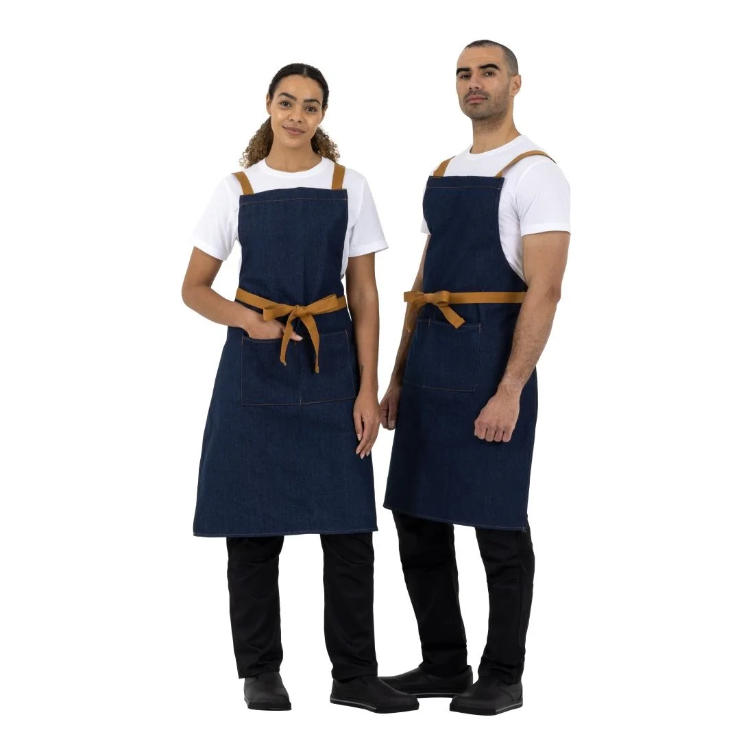 Southside X-Cross Back Apron Denim Blue Tan Ties - Image 7