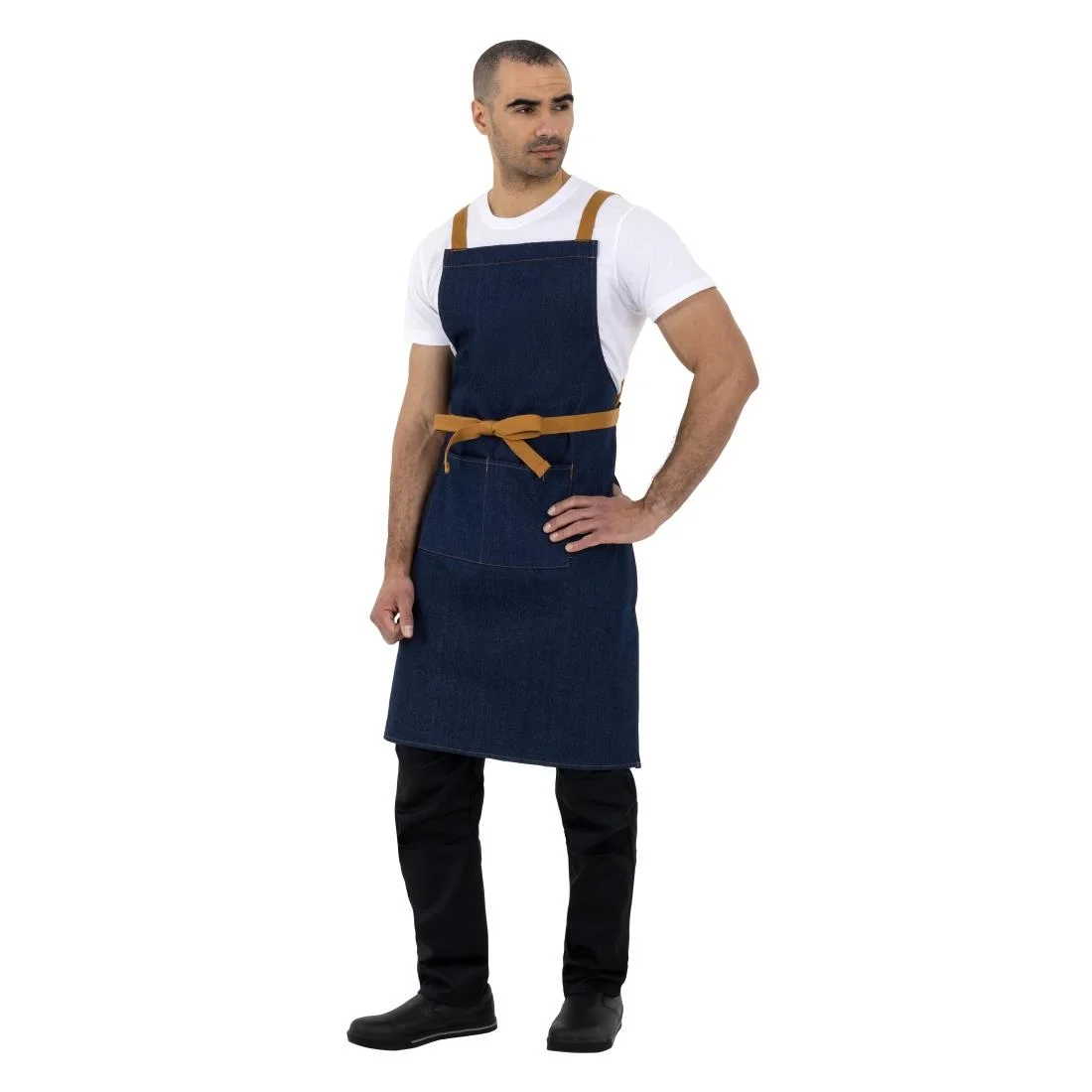 Southside X-Cross Back Apron Denim Blue Tan Ties - Image 6