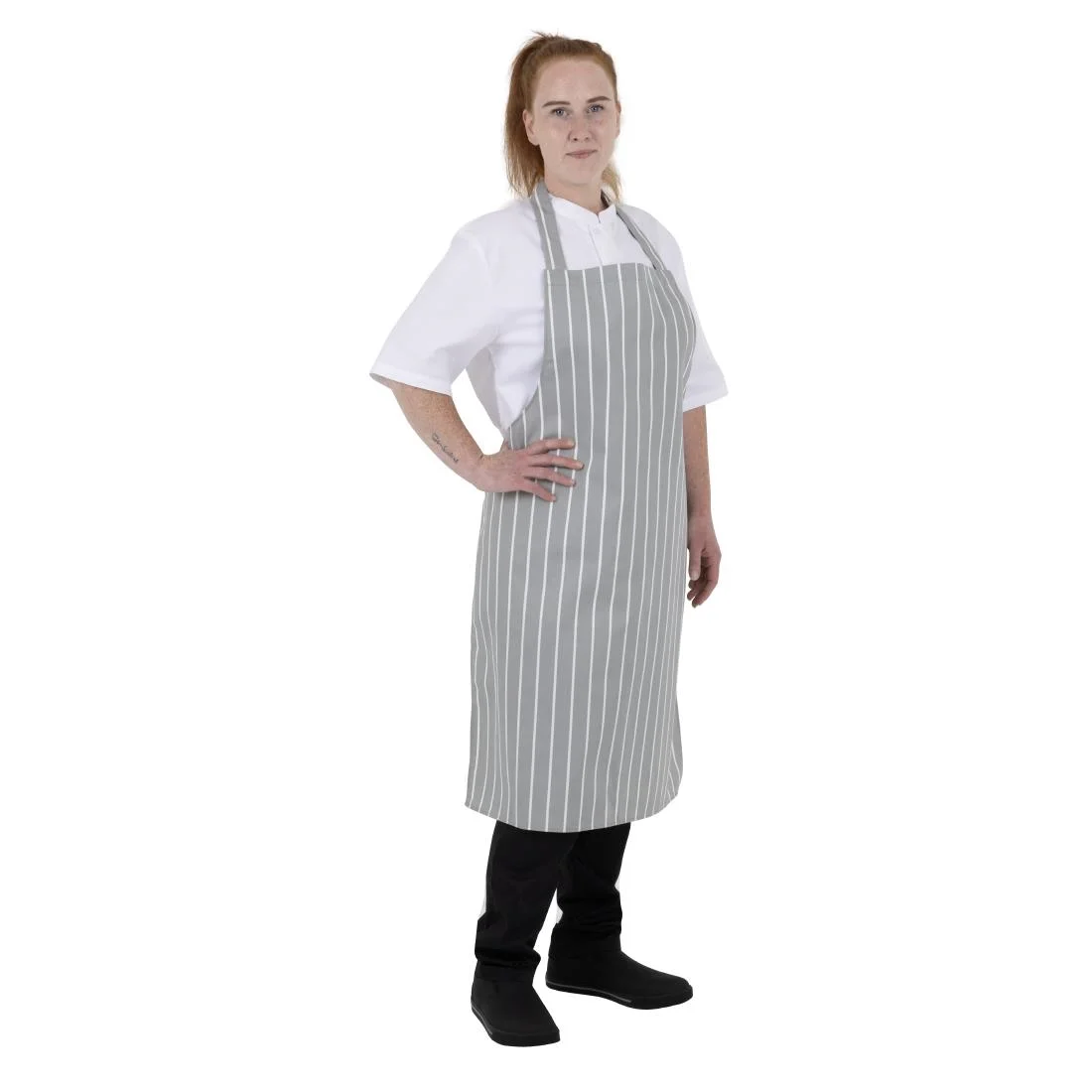 Whites Butchers Stripe Bib Apron Grey/White - Image 6