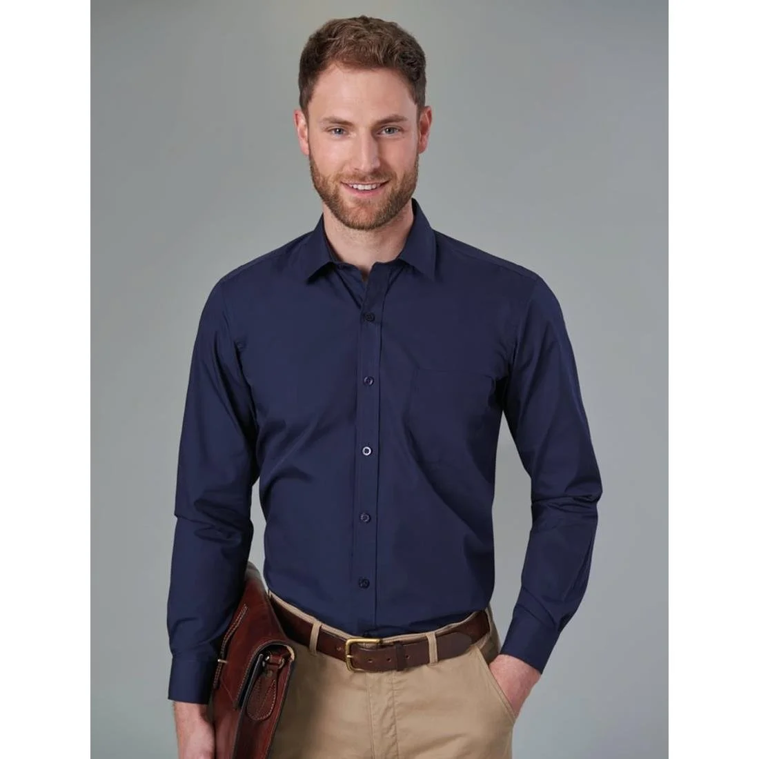 Brook Taverner Mens Long Sleeve Navy Rapino Shirt - Image 2