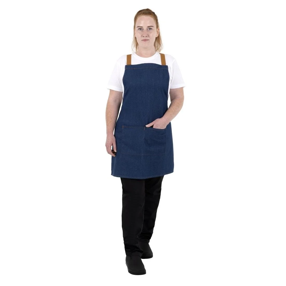 Southside Denim Short Cross-Back Bib Apron Blue - Image 8