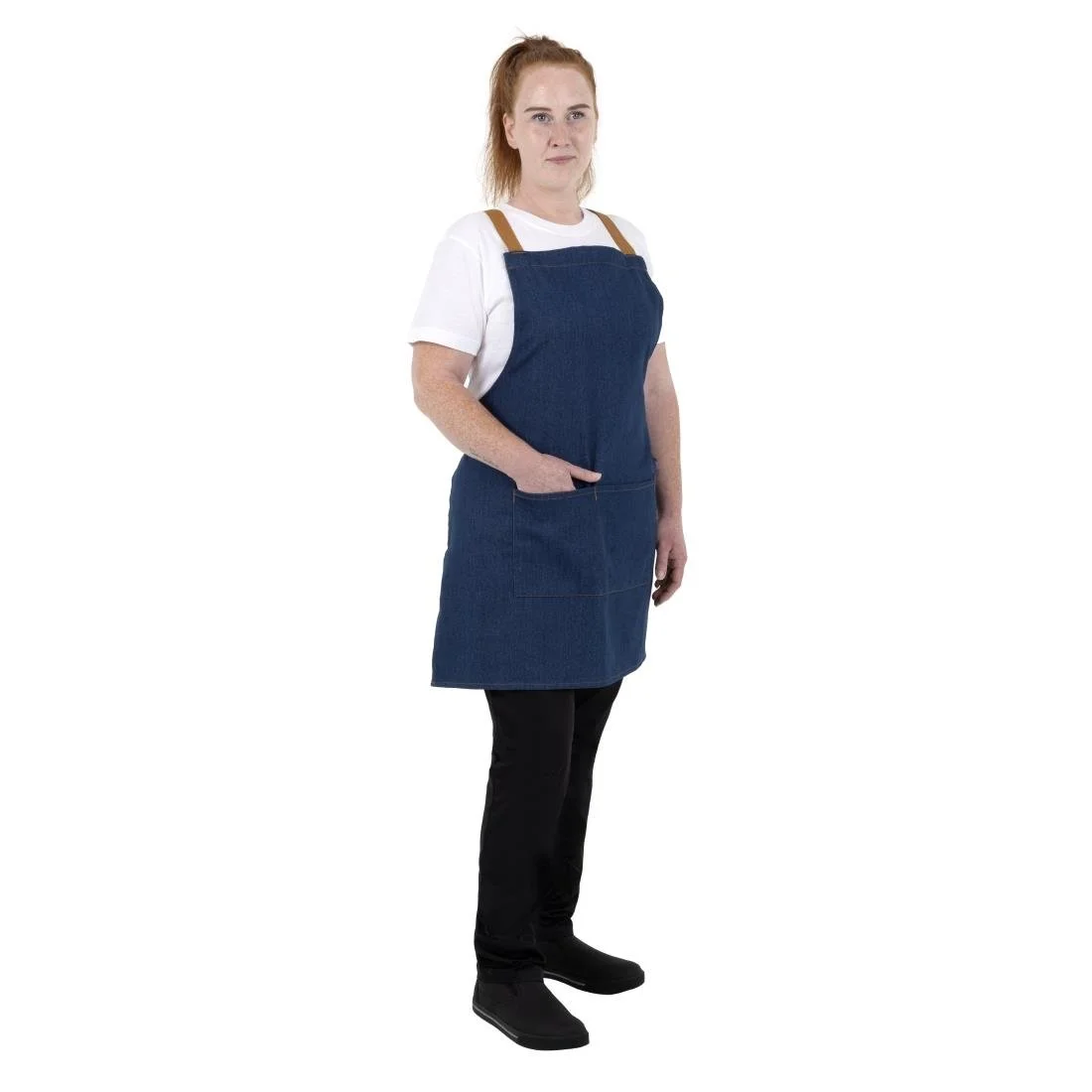 Southside Denim Short Cross-Back Bib Apron Blue - Image 9